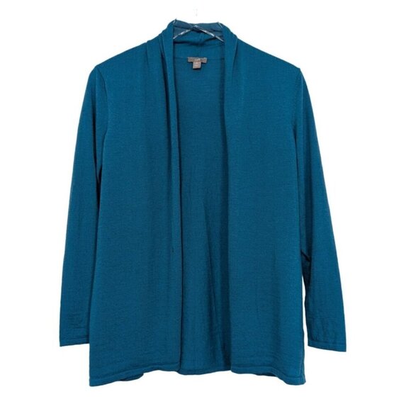 J Jill Merino Wool Open Cardigan Petite Size Medium Blue Lightweight Sweater - Picture 1 of 11